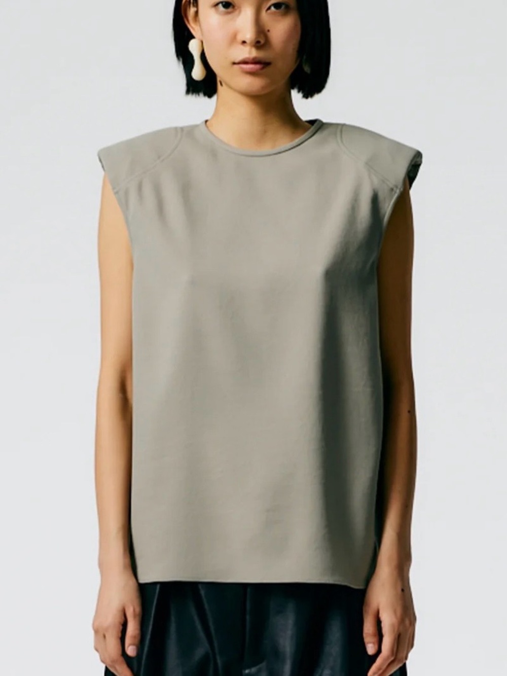 Tibi Chalky Drape Padded Shoulder Sleeveless Top XXS
